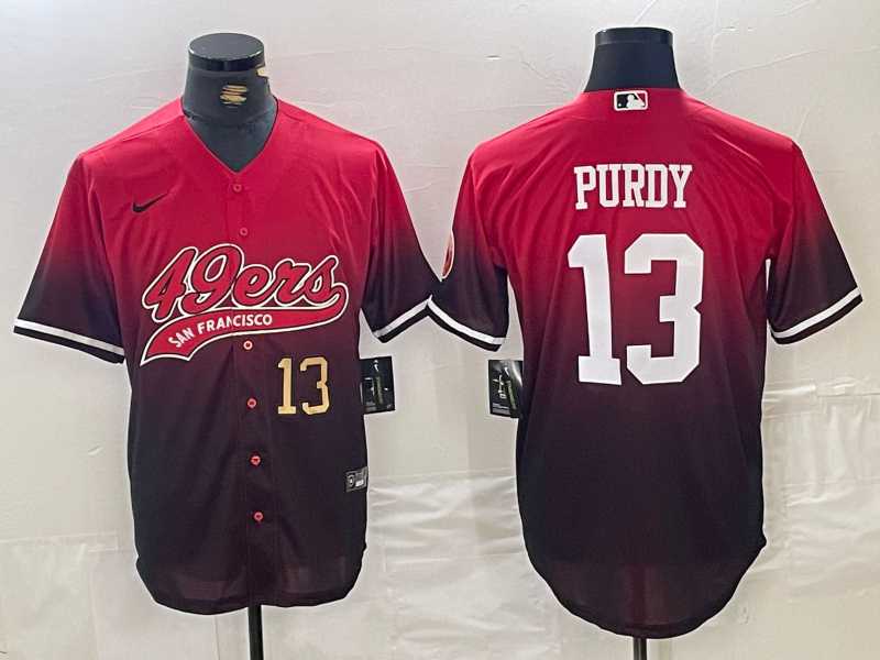 Mens San Francisco 49ers #13 Brock Purdy Number Red Black Stitched Baseball Jersey